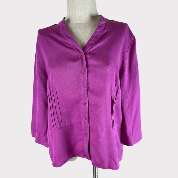 JM Collection Tencel Lyocell Womens Pink Purple Button Front 3/4 Sleeve Top 14 - Picture 1 of 9